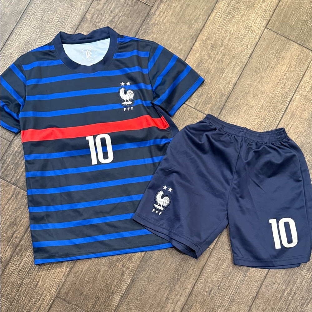 Kids Blue and Red Striped Soccer Jersey Set